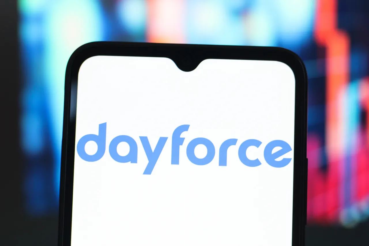 In this photo illustration, the Dayforce logo is seen displayed on a smartphone screen. (Photo Illustration by Thomas Fuller/SOPA Images/LightRocket via Getty Images)