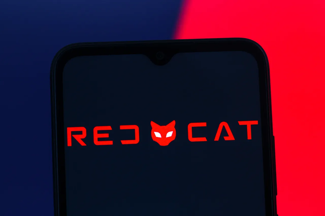 In this photo illustration, the Red Cat Holdings logo is seen displayed on a smartphone screen. (Photo Illustration by Thomas Fuller/SOPA Images/LightRocket via Getty Images)