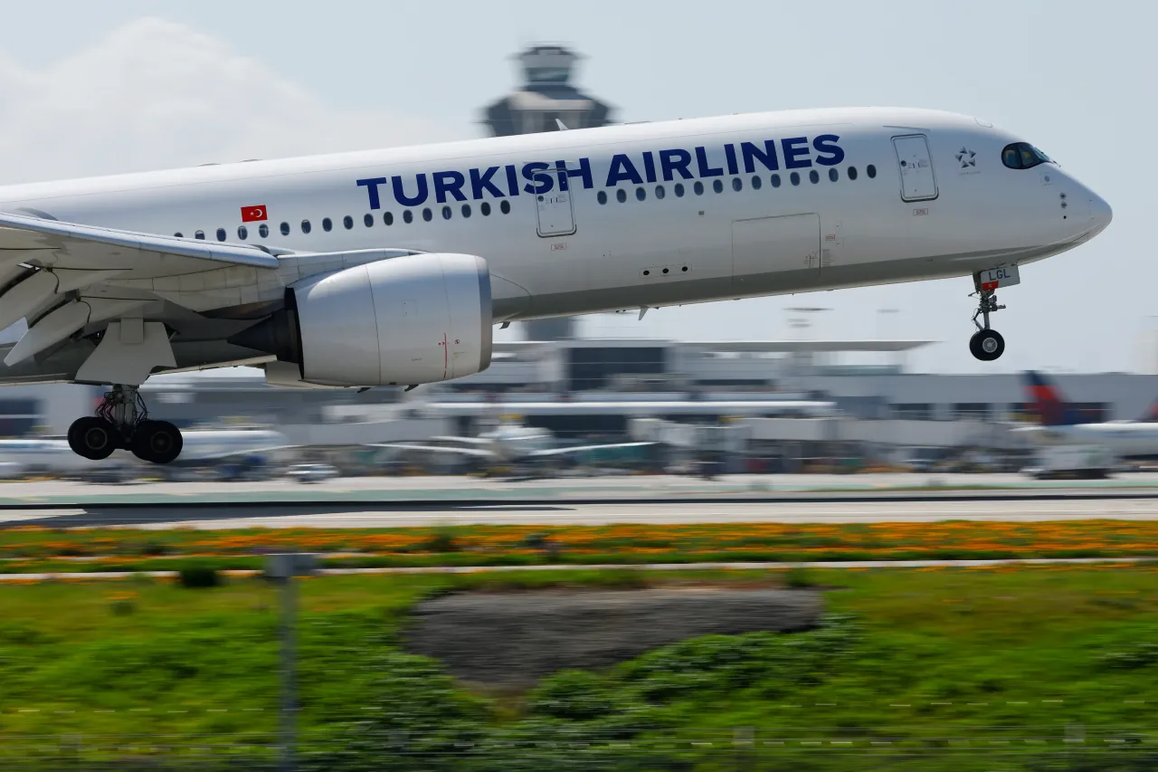A Turkish Airlines Airbus Airbus A350 airplane arrives at Los Angeles International Airport from Istanbul on March 28, 2025 in Los Angeles, California. 