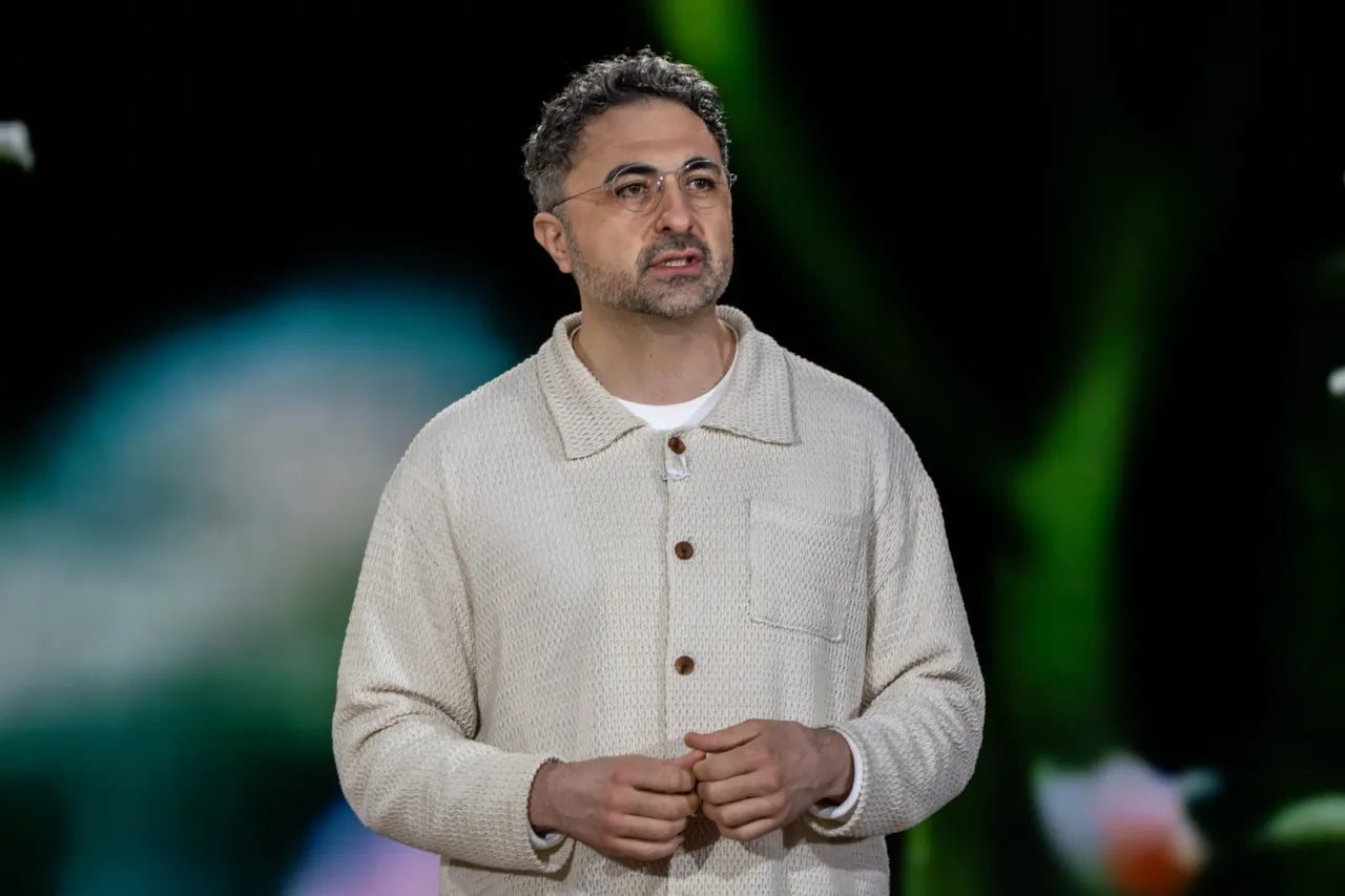 Microsoft AI CEO Mustafa Suleyman speaks during a company event in Redmond, Washington on April 04, 2025. (Photo by Stephen Brashear/Getty Images) 