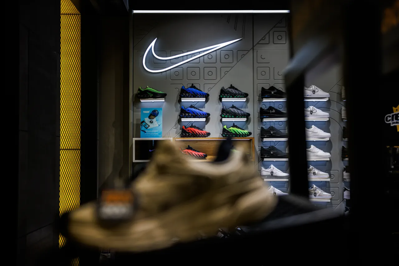 Nike shoes are displayed at the Nike store at Siam Center mall on April 03, 2025 in Bangkok, Thailand. (Photo by Lauren DeCicca/Getty Images)
