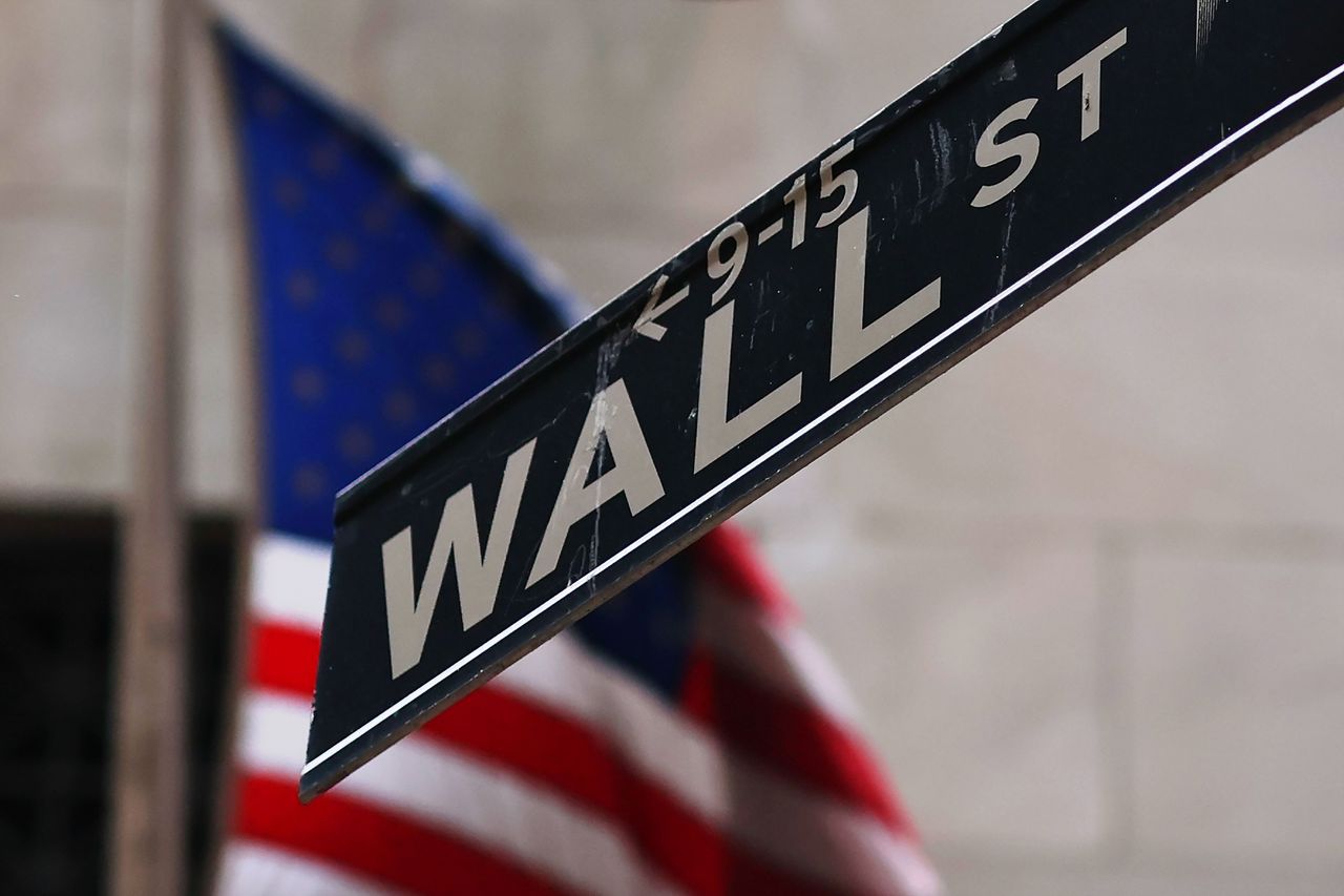 The Wall Street street sign is seen outside of the New York Stock Exchange during morning trading on April 11, 2025 in New York City. (Photo by Michael M. Santiago/Getty Images)