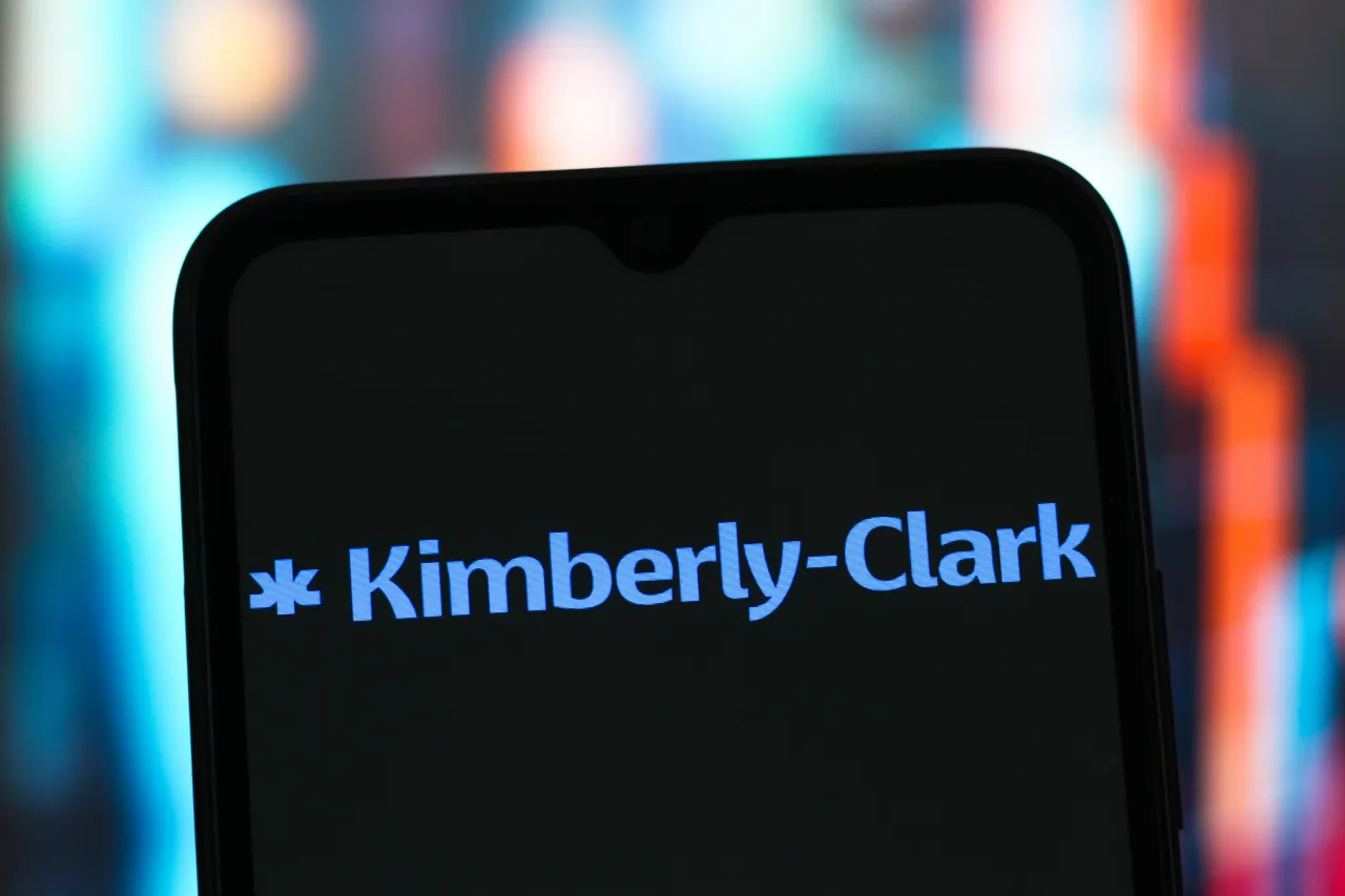 he Kimberly-Clark Corporation logo is seen displayed on a smartphone screen. (Photo Illustration by Thomas Fuller/SOPA Images/LightRocket via Getty Images)