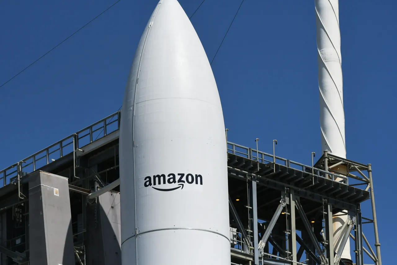 A ULA Atlas V rocket carrying Amazon's first batch of 27 Kuiper internet satellites stands ready for launch at pad 41 at Cape Canaveral Space Force Station on April 28, 2025. (Photo by Paul Hennessy/Anadolu via Getty Images)