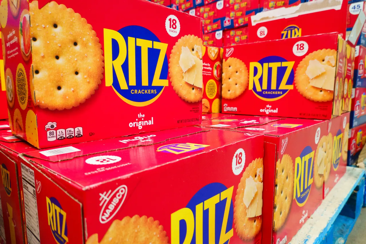 Boxes of Ritz crackers are stacked at a Costco Wholesale store in San Diego, California. (Photo by Kevin Carter/Getty Images)