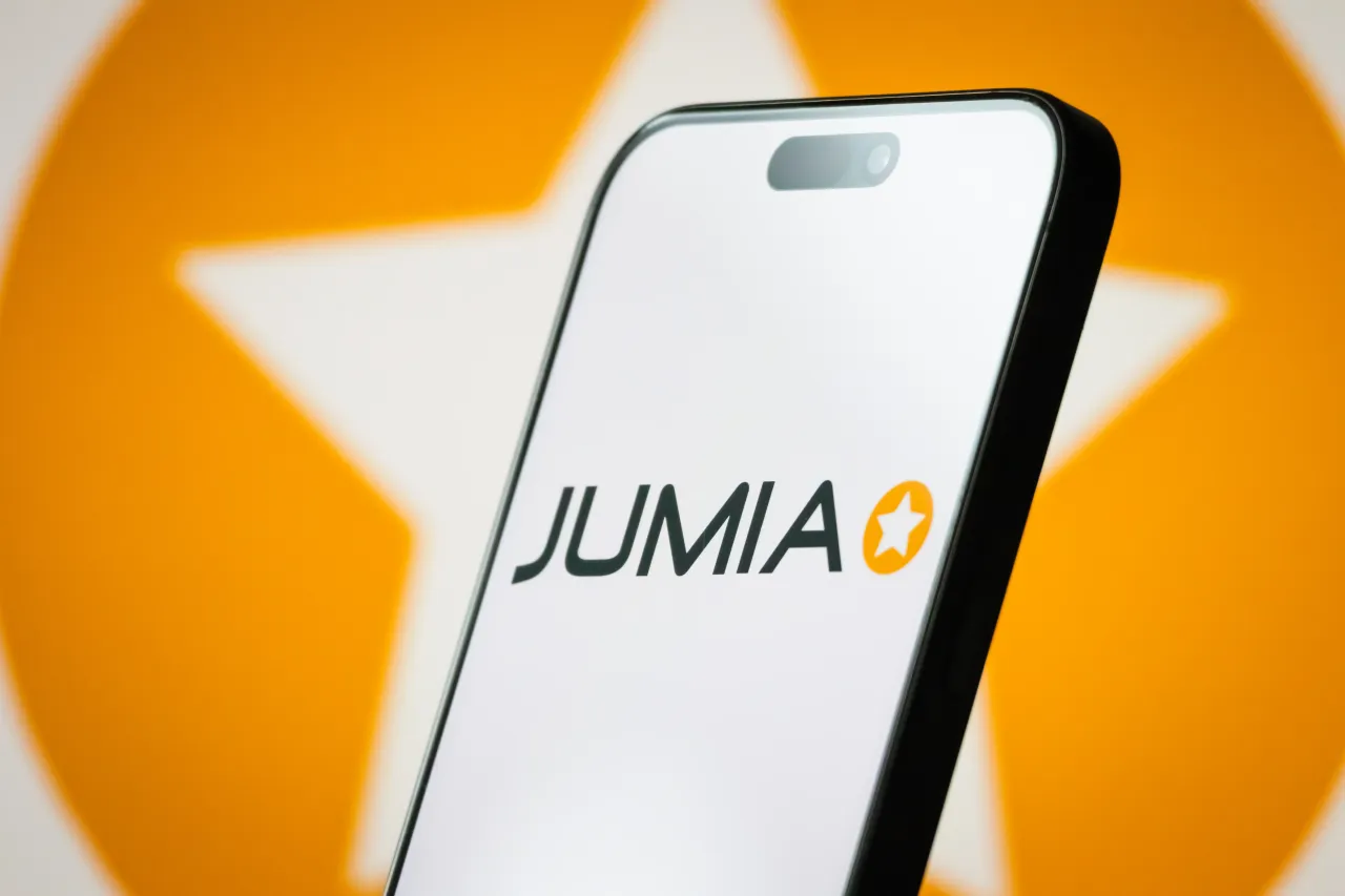 In this photo illustration, the logo of Jumia Technologies AG is displayed on a smartphone screen.
