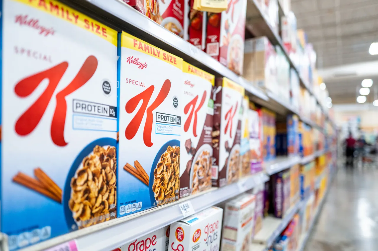 Boxes of Kellogg's Special K cereal are displayed on shelves at an H-E-B grocery store on May 06, 2025 in Austin, Texas. (Photo by Brandon Bell/Getty Images)