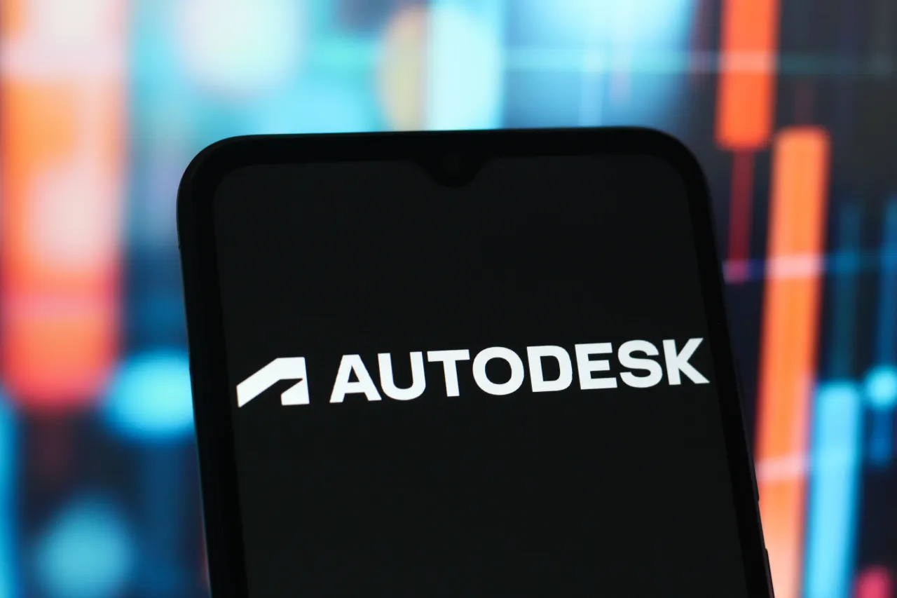 In this photo illustration, the Autodesk logo is seen displayed on a smartphone screen.