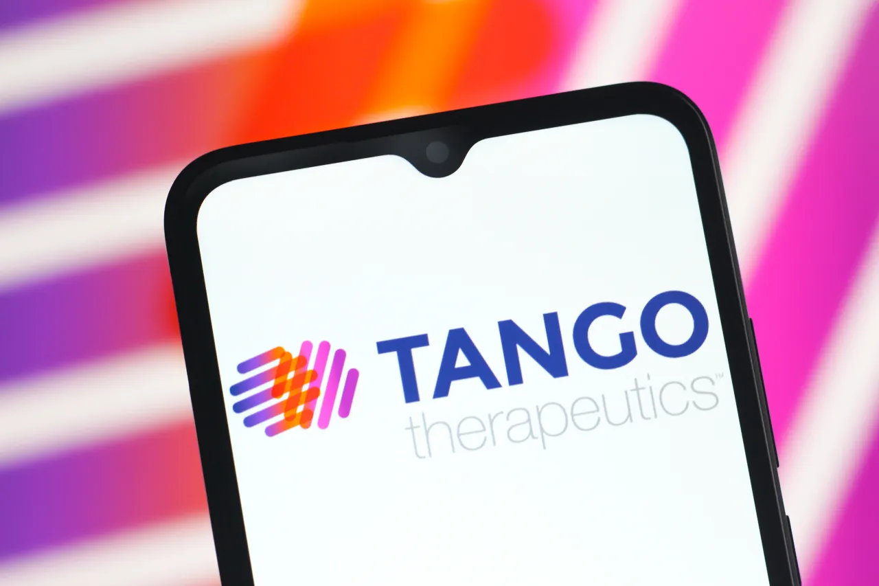 In this photo illustration, the Tango Therapeutics logo is seen displayed on a smartphone screen. (Photo Illustration by Thomas Fuller/SOPA Images/LightRocket via Getty Images)