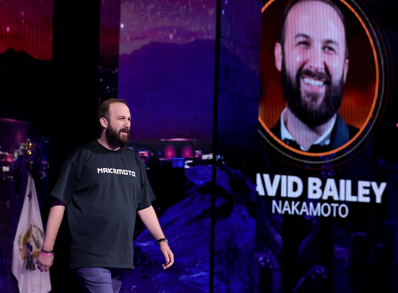 David Bailey, CEO of BTC Inc. and Nakamoto, introduces a keynote address by U.S. Vice President JD Vance at The Bitcoin Conference at The Venetian Convention & Expo Center on May 28, 2025, in Las Vegas, Nevada. (Photo by Ethan Miller/Getty Images)