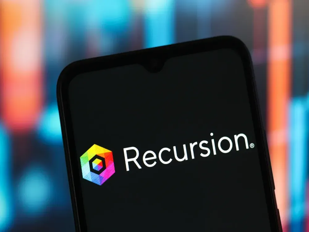 In this photo illustration, the Recursion Pharmaceuticals logo is seen displayed on a smartphone screen. (Photo Illustration by Thomas Fuller/SOPA Images/LightRocket via Getty Images)