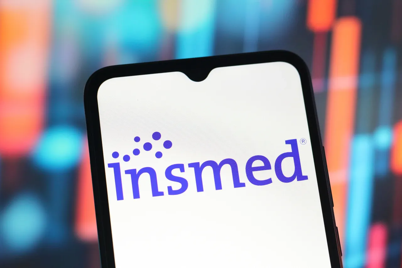 In this photo illustration, the Insmed Incorporated logo is seen displayed on a smartphone. (Photo Illustration by Thomas Fuller/SOPA Images/LightRocket via Getty Images)