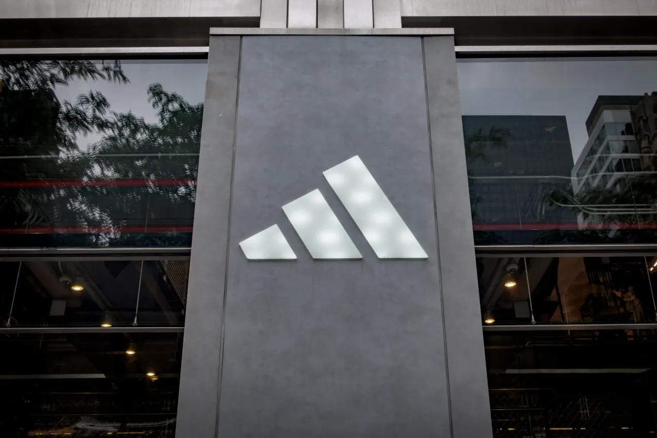 Sign at the entrance to the Adidas store in Midtown Manhattan. (Photo by Erik McGregor/LightRocket via Getty Images)