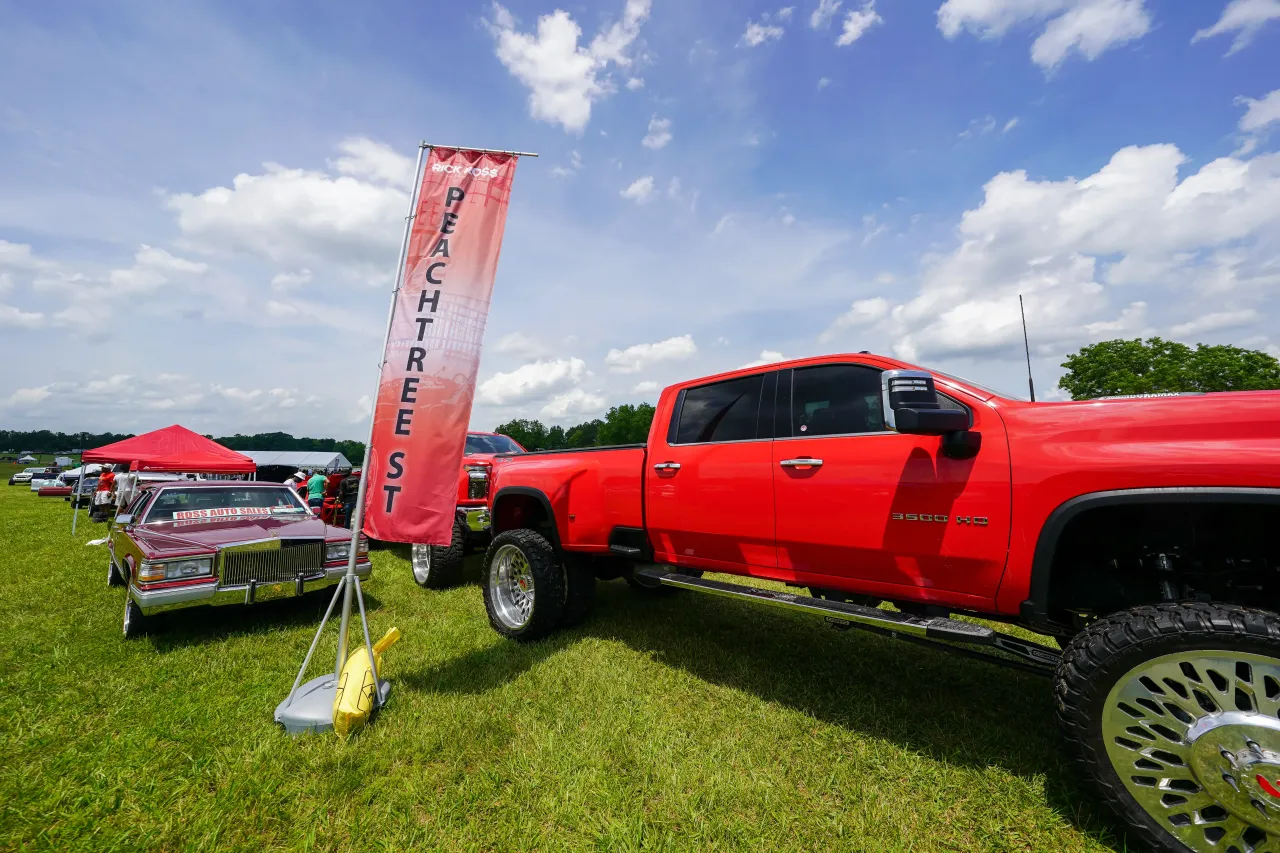 A custom Chevrolet Silverado 3500 HD is displayed during the 4th Annual Rick Ross Car & Bike Show at The Promise Land on June 07, 2025 in Fayetteville, Georgia. (Photo by Julia Beverly/Getty Images)