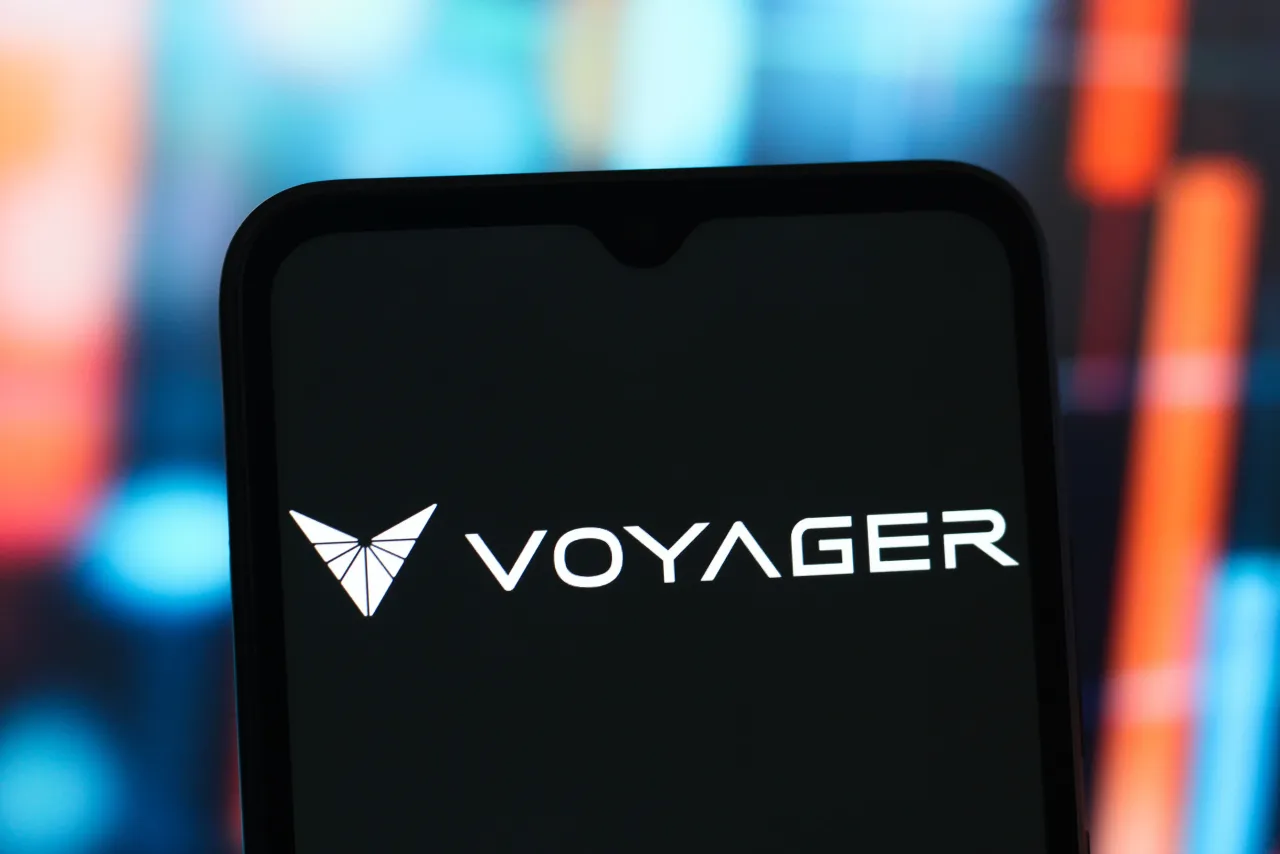 In this photo illustration, the Voyager Technologies logo is seen displayed on a smartphone screen. (Photo Illustration by Thomas Fuller/SOPA Images/LightRocket via Getty Images)