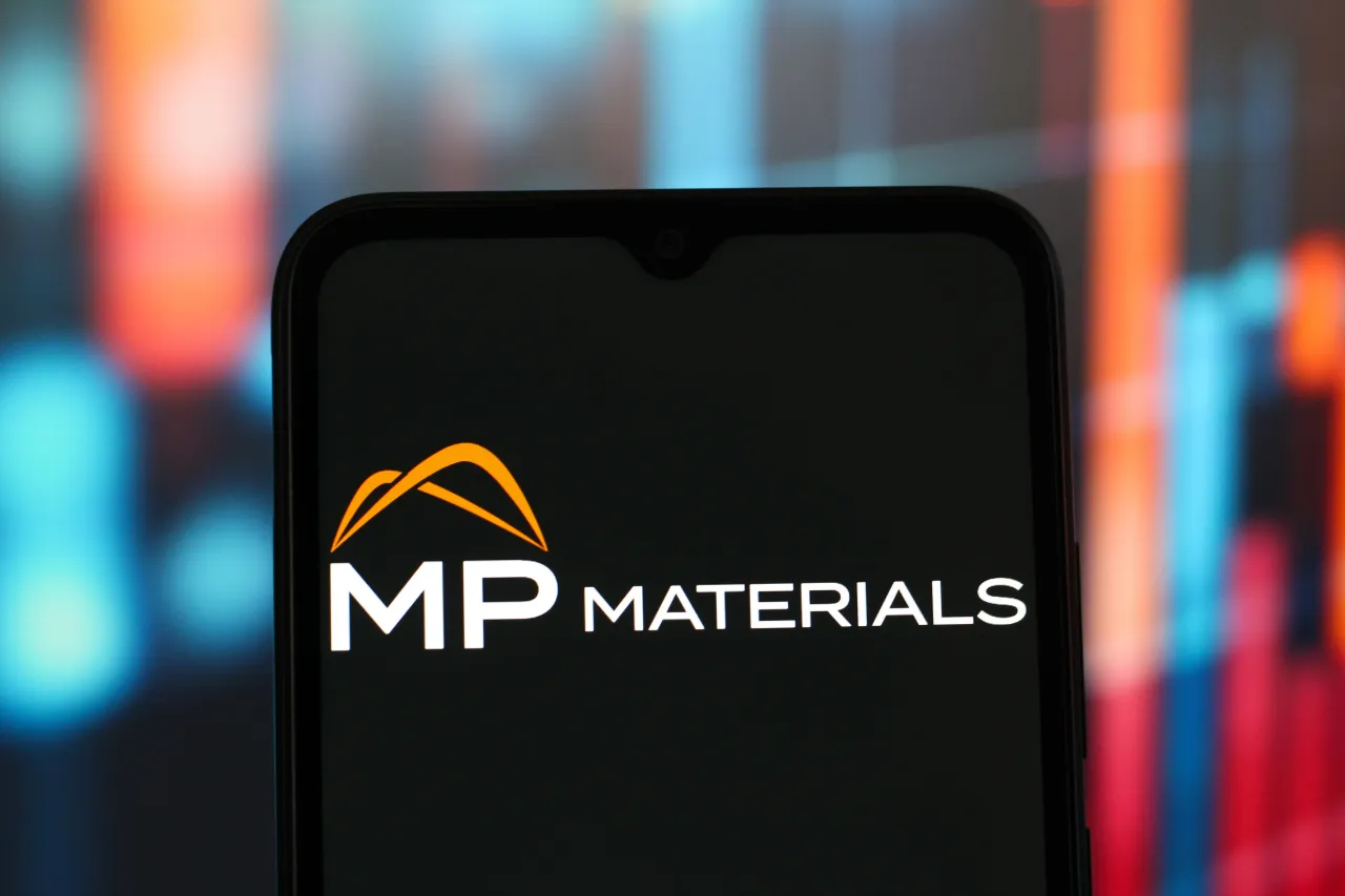 In this photo illustration, the MP Materials logo is seen displayed on a smartphone screen.