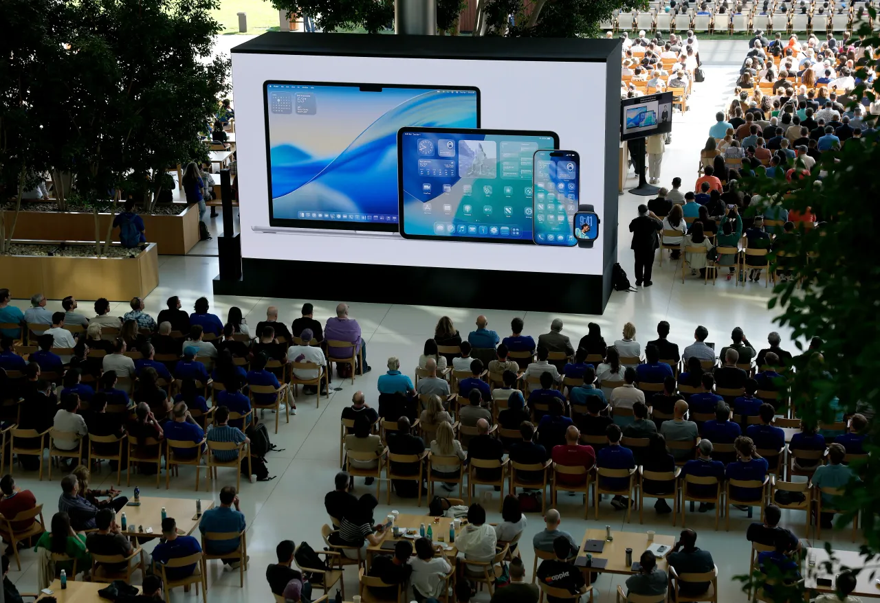Auduence and stage at the Apple Worldwide Developers Conference (WWDC) on June 09, 2025 in Cupertino, California. (Photo by Justin Sullivan/Getty Images)