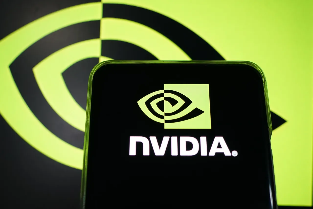The Nvidia logo displayed on a smartphone in Shanghai, China on June 18, 2025. 