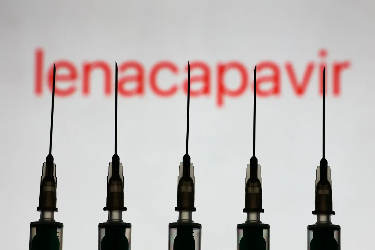 The 'lenacapavir' inscription displayed on a screen and illustrative syringes are seen in this illustration photo taken in Krakow, Poland on June 20, 2025. (Photo by Jakub Porzycki/NurPhoto via Getty Images)