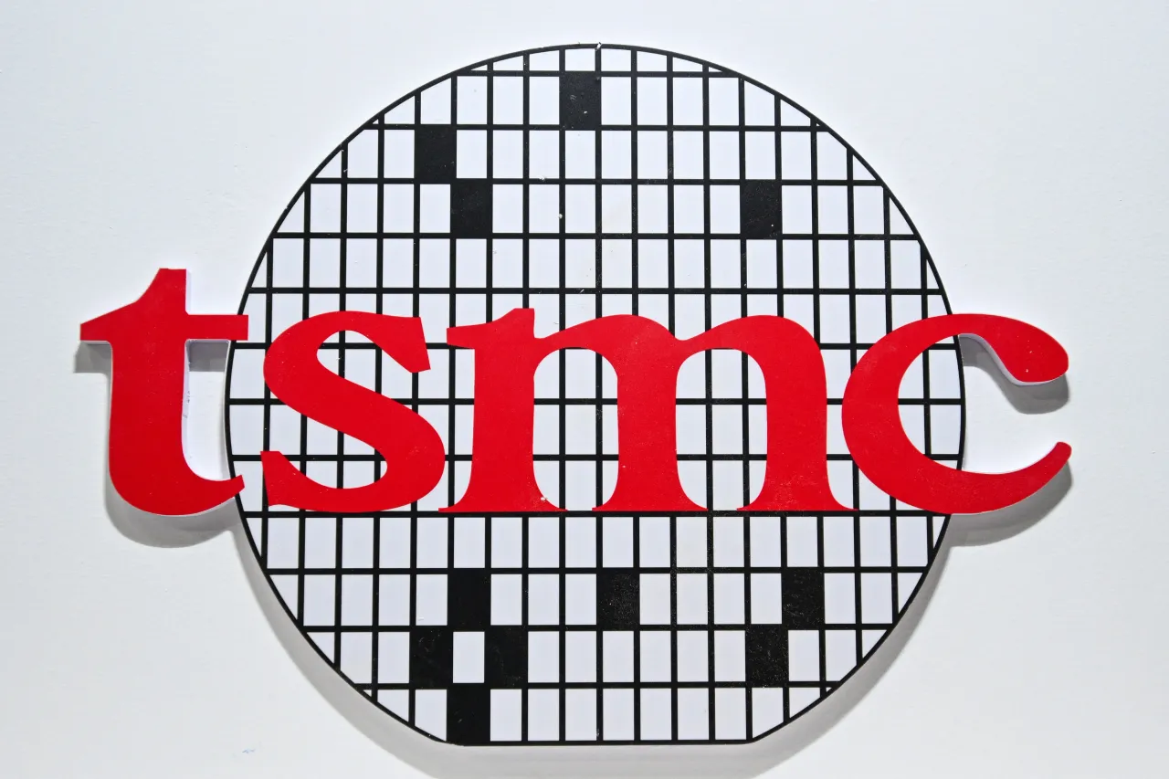 The logo of TSMC at the chipmaker's booth during a semiconductor expo in Nanjing in east China's Jiangsu province Friday, June 20, 2025.