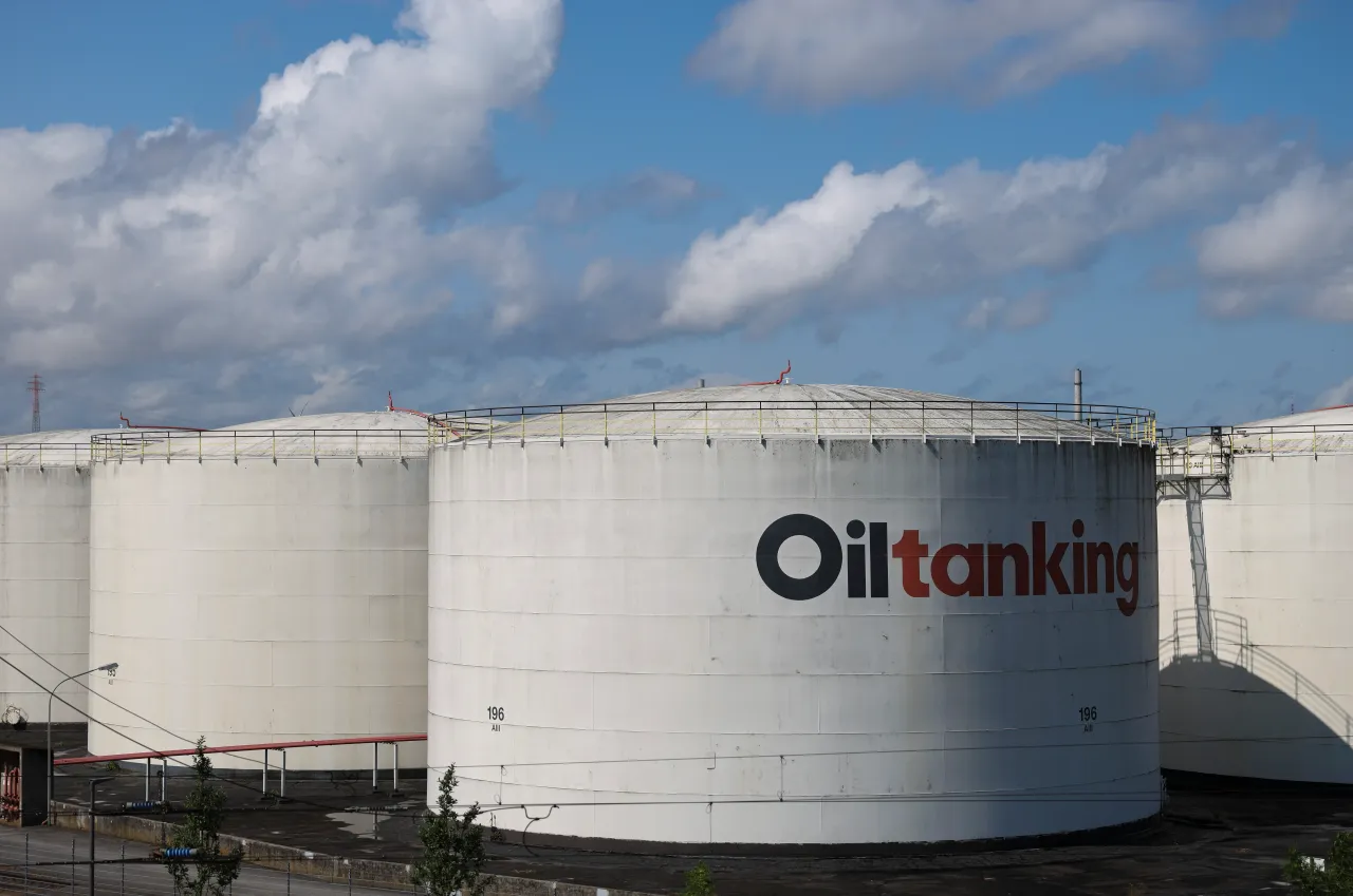 View of storage tanks belonging to Oiltanking on the site of its tank terminal in the port of Hamburg.