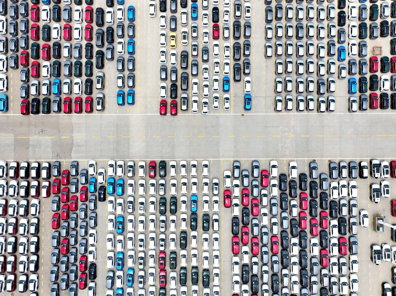 A large number of automobiles gather at Lianyun Port for shipment in Lianyungang City, Jiangsu Province, China, on June 27, 2025. (Photo by Costfoto/NurPhoto via Getty Images)
