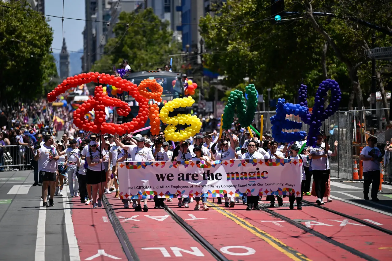 The Disney contingent appears during the 2025 San Francisco Pride Parade on June 29, 2025 in San Francisco, California. (Photo by Arun Nevader/Getty Images)