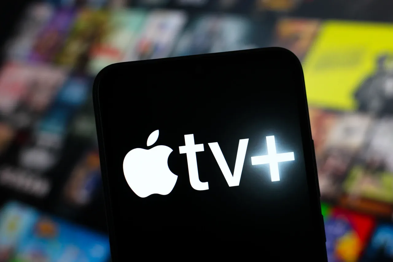 In this photo illustration, the Apple TV Plus logo is seen displayed on a smartphone screen.