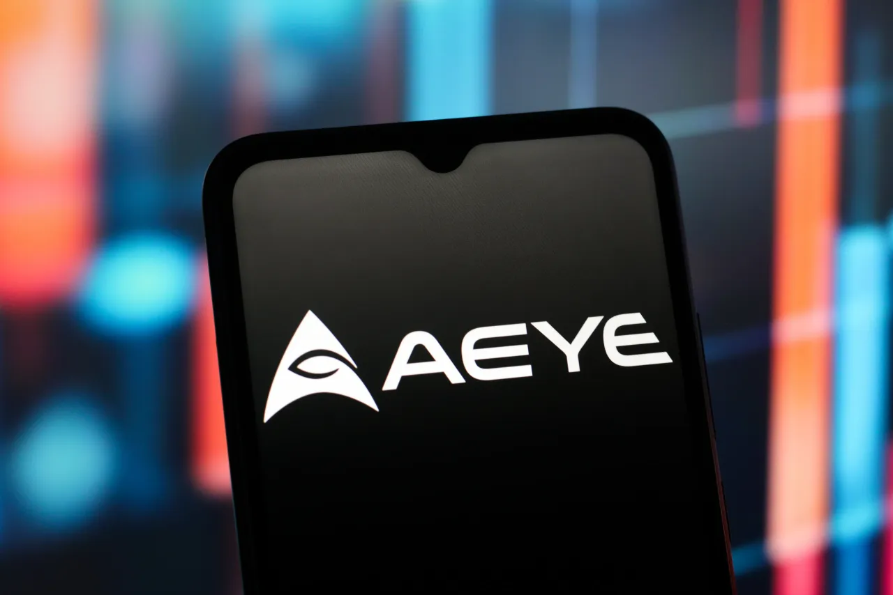 In this photo illustration, the AEye logo is seen displayed on a smartphone screen. 