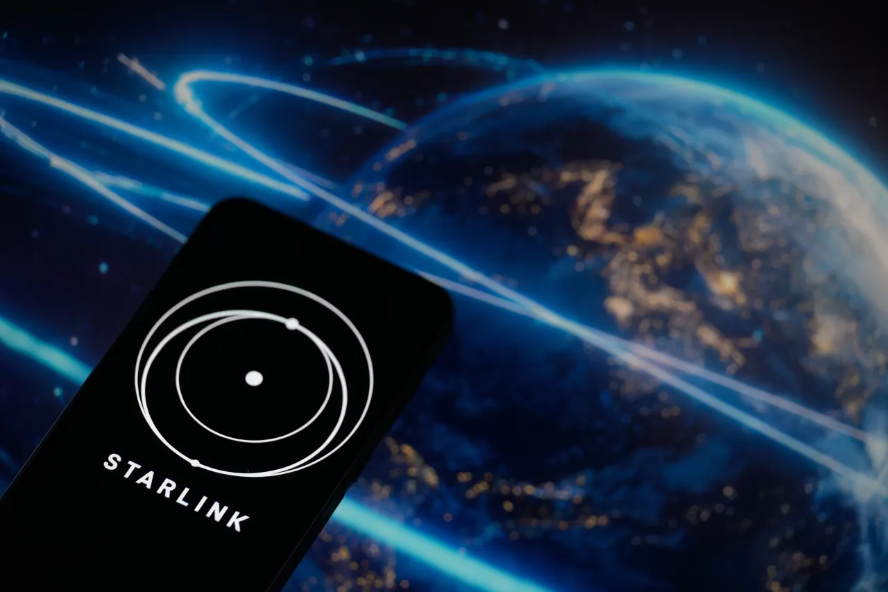 Starlink is displayed on a mobile phone in this photo illustration in Brussels, Belgium, on July 18, 2025.