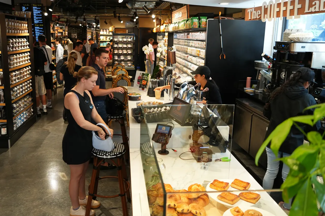 Customers shop at a supermarket in Manhattan on July 15, 2025 in New York City. U.S. consumer price index rose 2.7% in June from 12 months earlier.