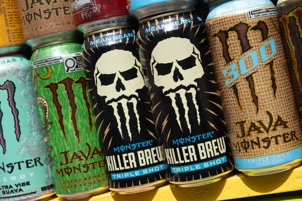 Cans of the energy drinks brand Monster Energy on 9th July 2025 in London, United Kingdom. (photo by Mike Kemp/In Pictures via Getty Images)
