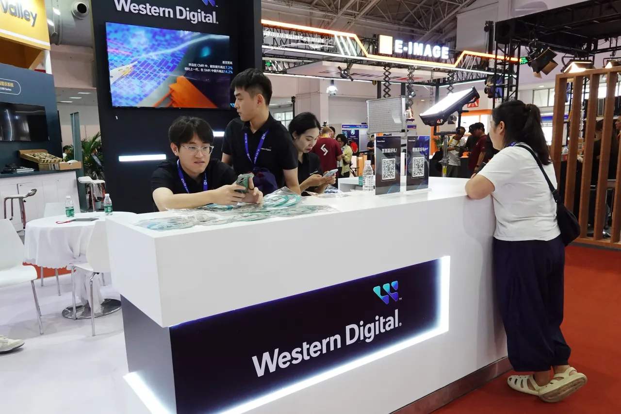 The Western Digital booth seen at the 32nd Beijing International Radio, Film & Television Exhibition held at the China International Exhibition Center in Beijing. (Photo by Sheldon Cooper/SOPA Images/LightRocket via Getty Images)