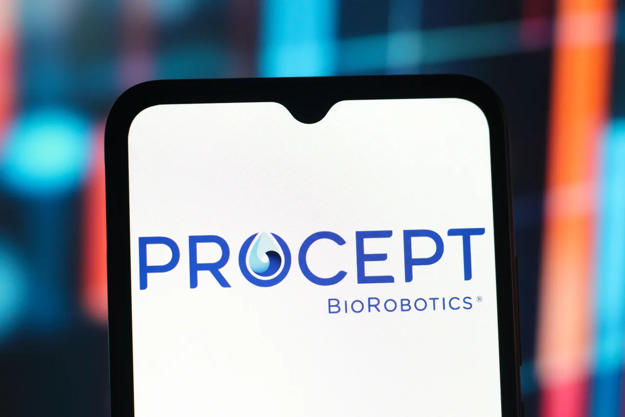 In this photo illustration, the PROCEPT BioRobotics Corporation logo is seen displayed on a smartphone screen.