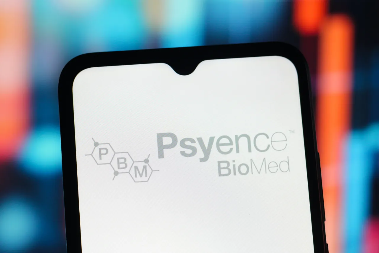 In this photo illustration, the Psyence Biomedical logo is seen displayed on a smartphone screen. (Photo Illustration by Thomas Fuller/SOPA Images/LightRocket via Getty Images)