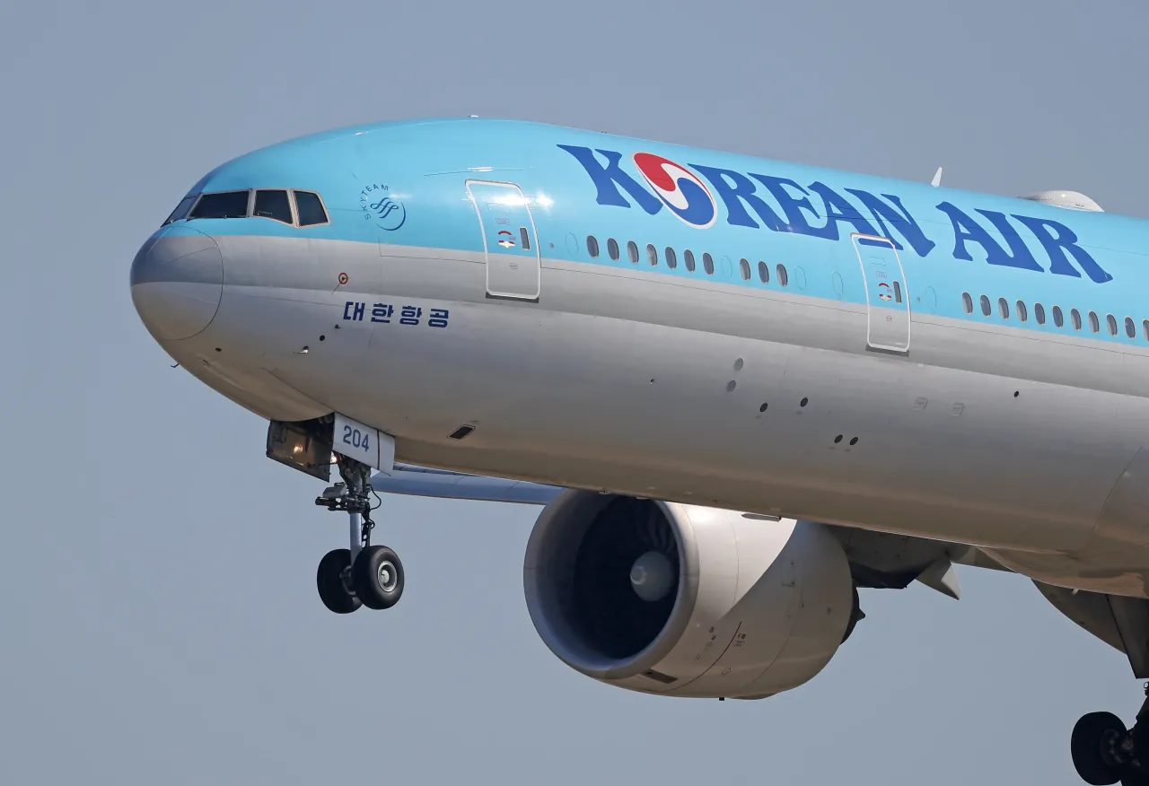 The Korean Air Boeing 777-3B5(ER) lands at Barcelona-El Prat Airport from Seoul, in Barcelona, Spain, on August 5, 2025. (Photo by Joan Valls/Urbanandsport/NurPhoto via Getty Images)