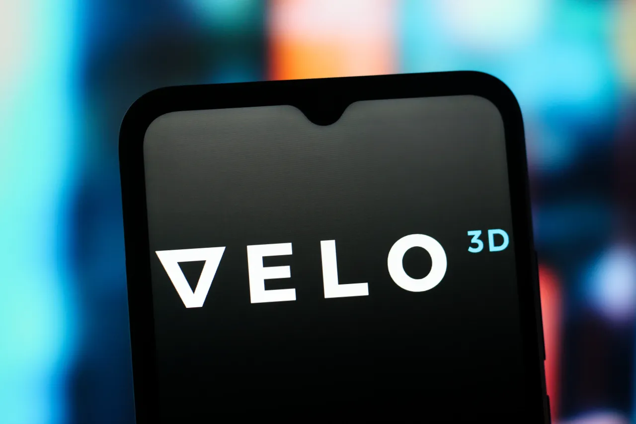 In this photo illustration, the Velo 3D logo is seen displayed on a smartphone screen. (Photo Illustration by Thomas Fuller/SOPA Images/LightRocket via Getty Images)
