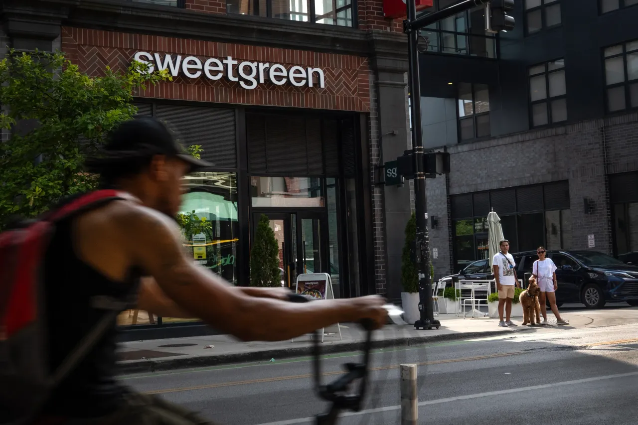 A sign marks the location of a Swetgreen restaurant on August 08, 2025 in Chicago, Illinois. (Photo by Scott Olson/Getty Images)