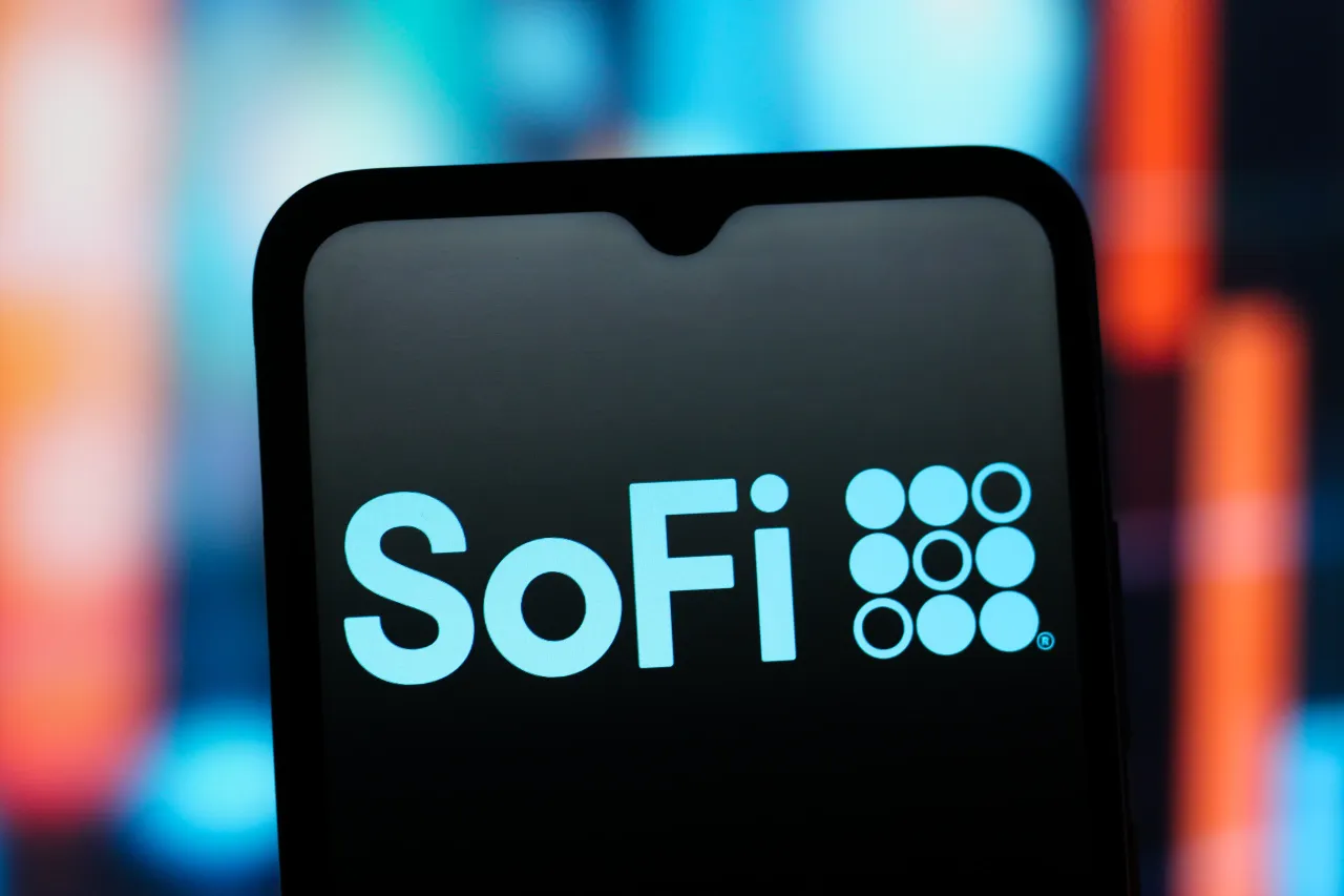 In this photo illustration, the SoFi Technologies logo is seen displayed on a smartphone screen.