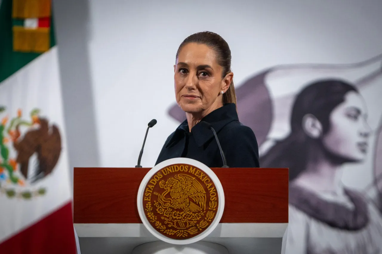 Mexican president Claudia Sheinbaum speaks during the daily morning briefing at Palacio Nacional on August 21, 2025 in Mexico City, Mexico.