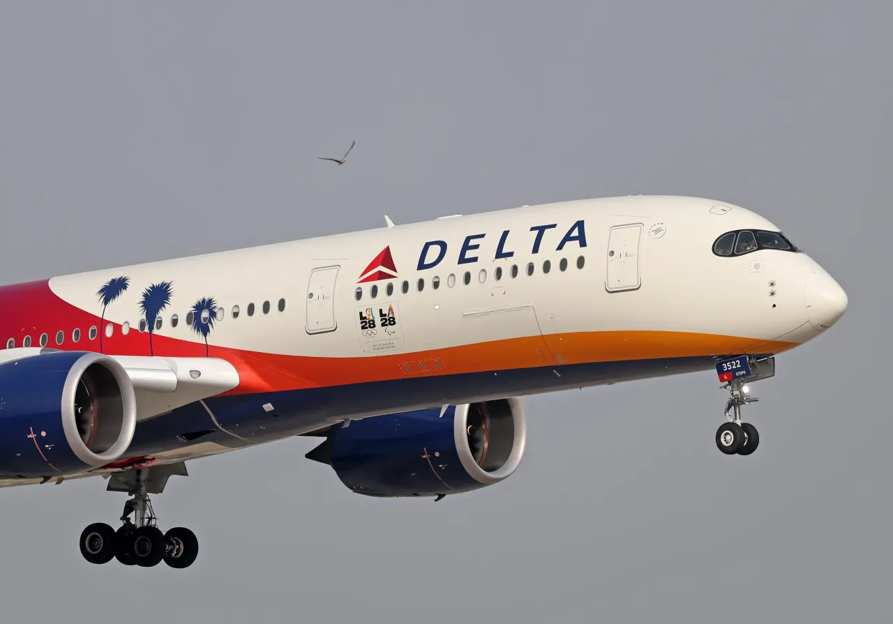 The Delta Air Lines Airbus A350-941 with special LA28 Olympics livery visits Barcelona-El Prat Airport for the first time, in Barcelona, Spain, on August 27, 2025. 