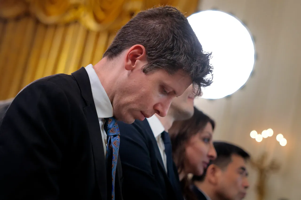 OpenAI CEO Sam Altman (L) attends a meeting of the White House Task Force on Artificial Intelligence Education in the East Room of the White House. (Photo by Chip Somodevilla/Getty Images)