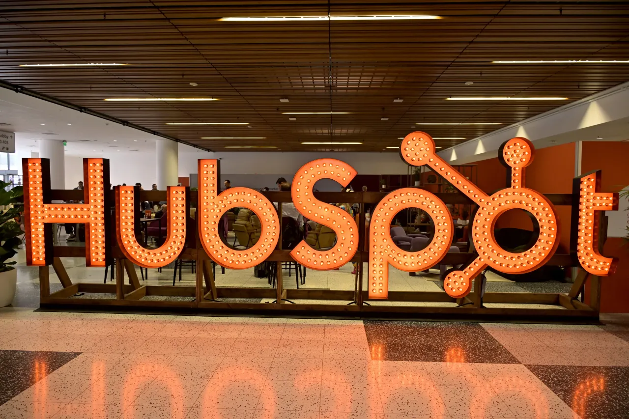The Hubspot logo is displayed during INBOUND 2025 Powered by HubSpot at Moscone Center on September 04, 2025 in San Francisco, California. 