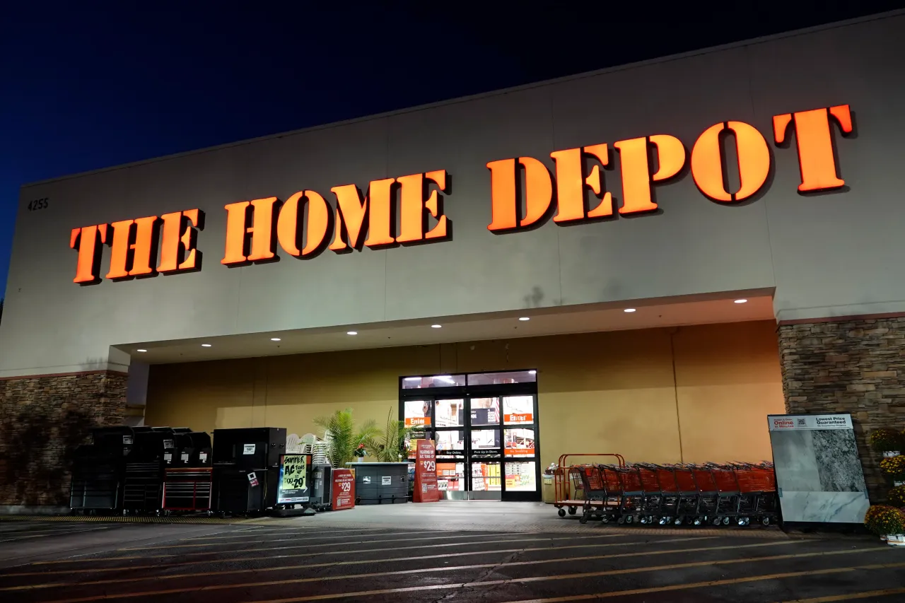 The Home Depot logo is displayed on a sign outside of a store in San Diego, California.