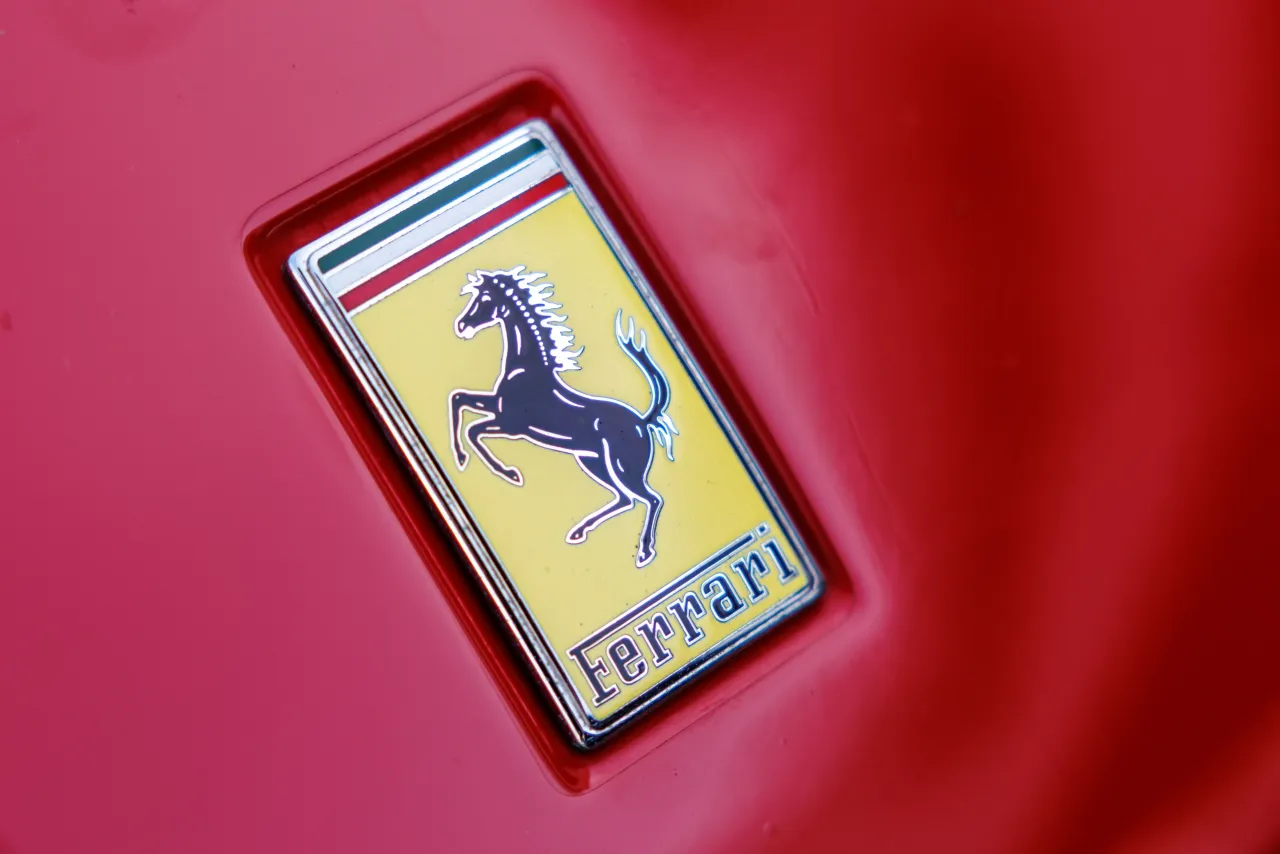 he Ferrari brand logo (emblem, manufacturer's logo), the coat of arms with the lettering and a rising horse.