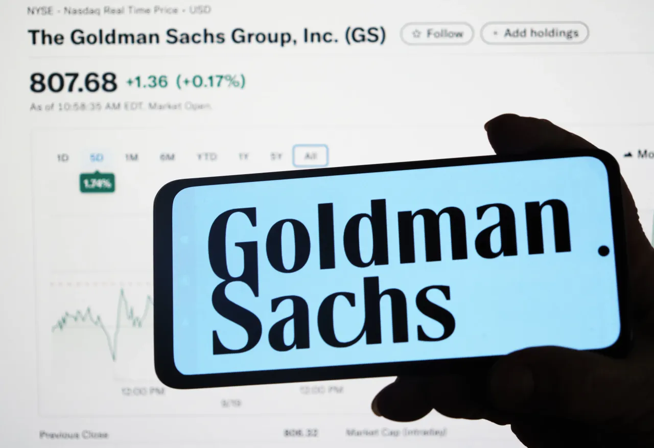 In this photo illustration, a Goldman Sachs Group logo is displayed on a smartphone screen. (Photo Illustration by Igor Golovniov/SOPA Images/LightRocket via Getty Images)