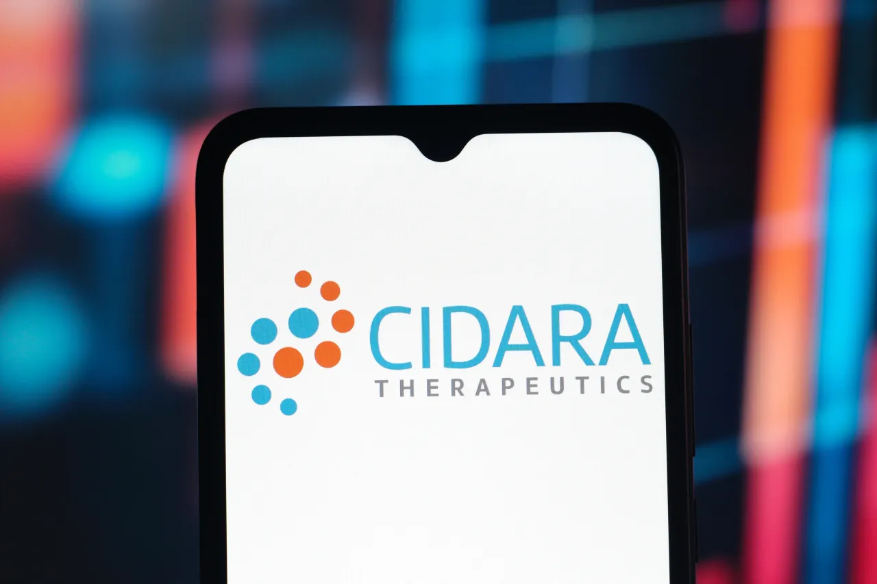 In this photo illustration, the Cidara Therapeutics logo is seen displayed on a smartphone screen. (Photo Illustration by Thomas Fuller/SOPA Images/LightRocket via Getty Images)