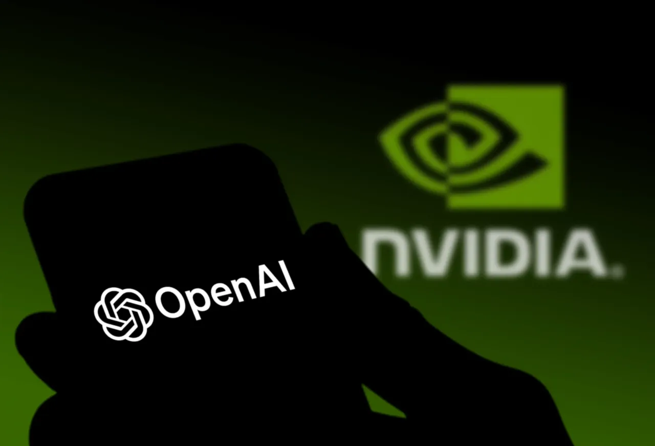 The OpenAI logo is displayed on a smartphone screen with the Nvidia logo in the background. (Photo by VCG/VCG via Getty Images)