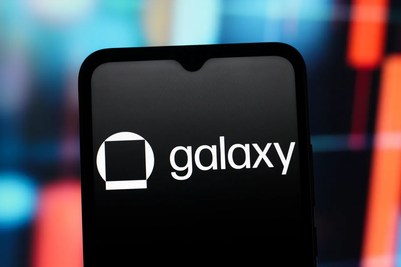 In this photo illustration, the Galaxy Digital logo is seen displayed on a smartphone screen. (Photo Illustration by Thomas Fuller/SOPA Images/LightRocket via Getty Images)