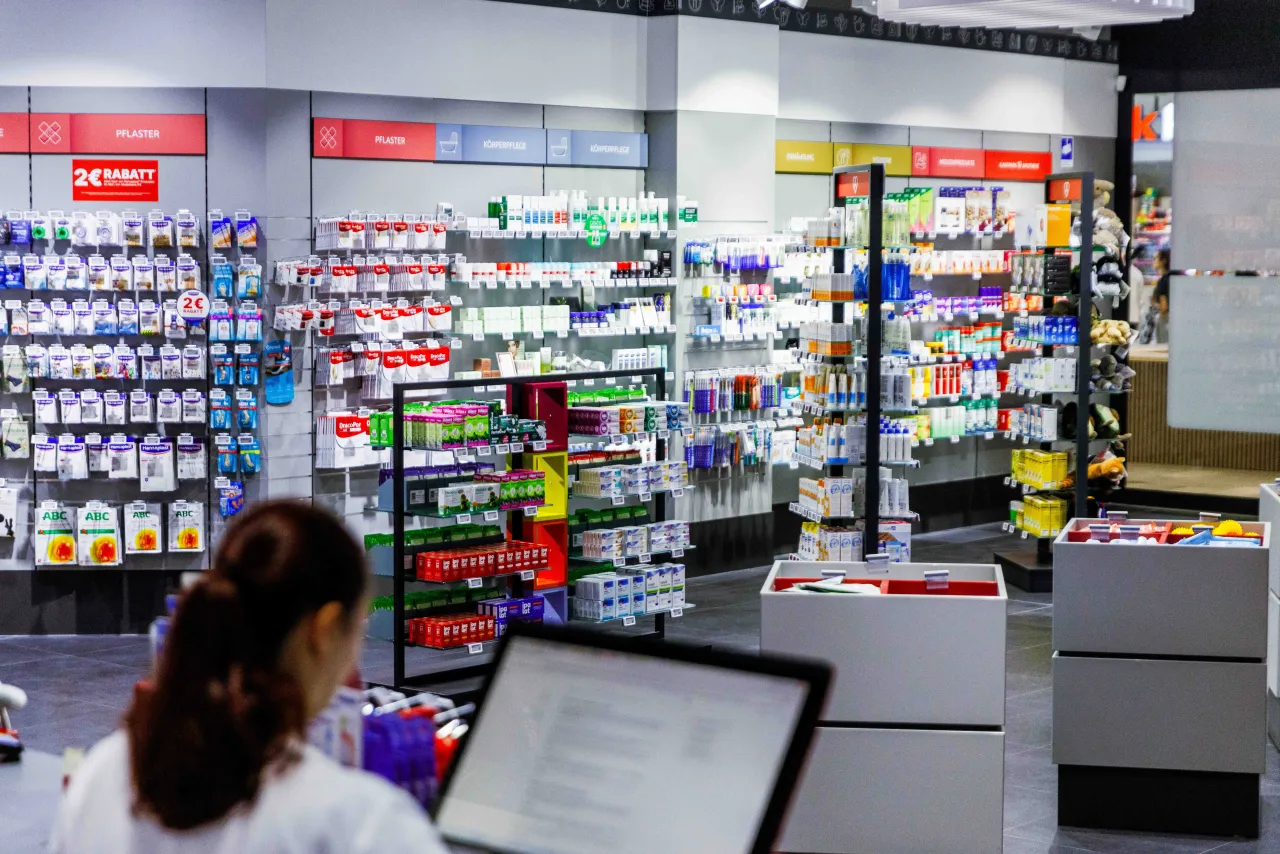 A staffer stands at the monitor in the pharmacy on October 1, 2025. (Photo by Carsten Koall/picture alliance via Getty Images)